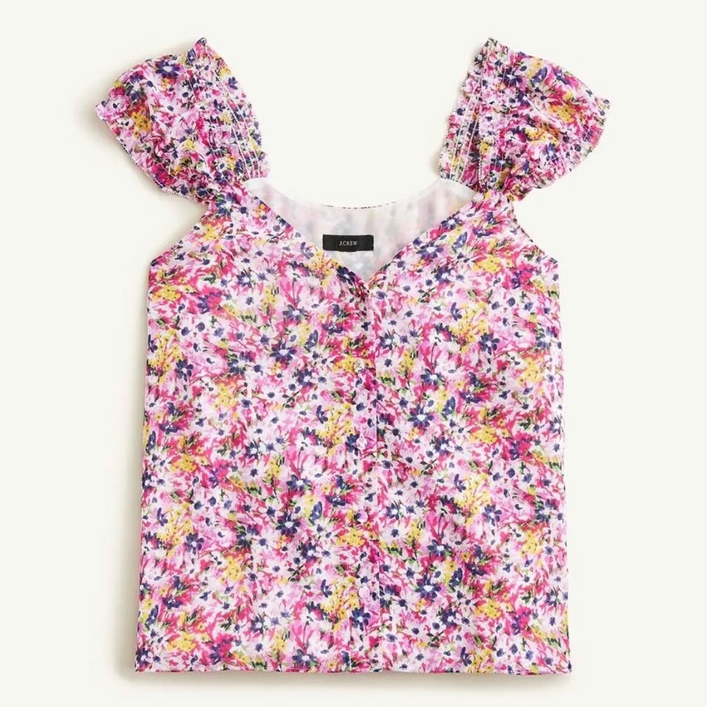 J. Crew Cap-sleeve soft gauze chiffon top in floral fields